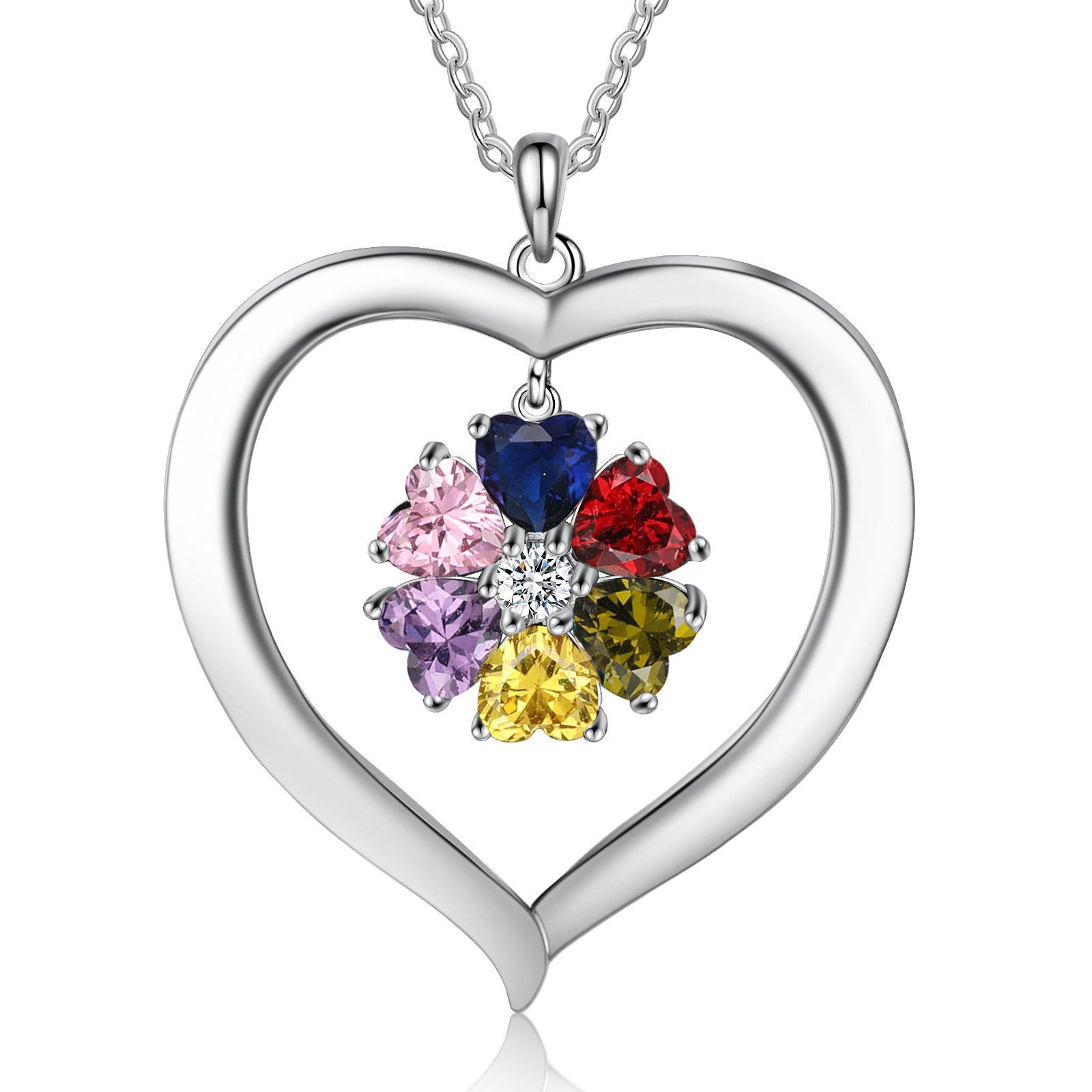 Personalised Heart Pendant Necklace with 6 Birthstones Engraved Names Family Necklace Gifts for Her-Jessemade AU