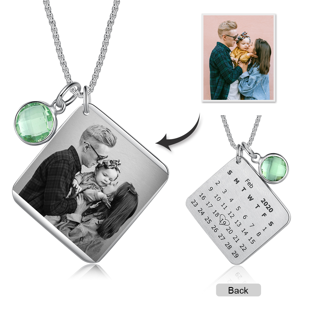 Personalised Calendar Tag Necklace With Birthstone Custom 1 Photo Gifts For Her-Jessemade AU