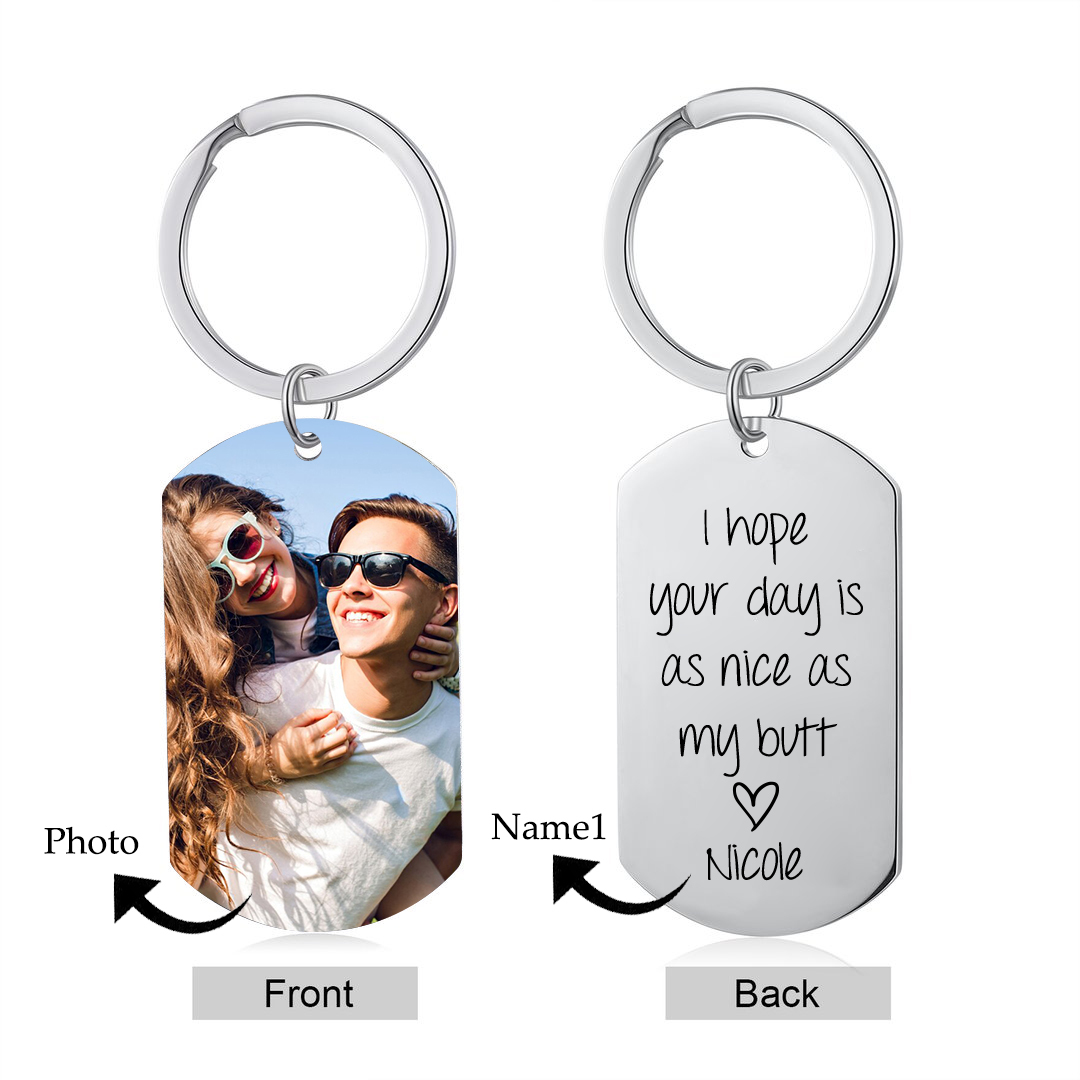 Personalised Photo & Name Keychain Stainless Steel Keyring Valentine's Day Gift for Couples-Jessemade AU