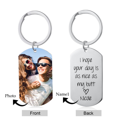Personalised Photo & Name Keychain Stainless Steel Keyring Valentine's Day Gift for Couples-Jessemade AU