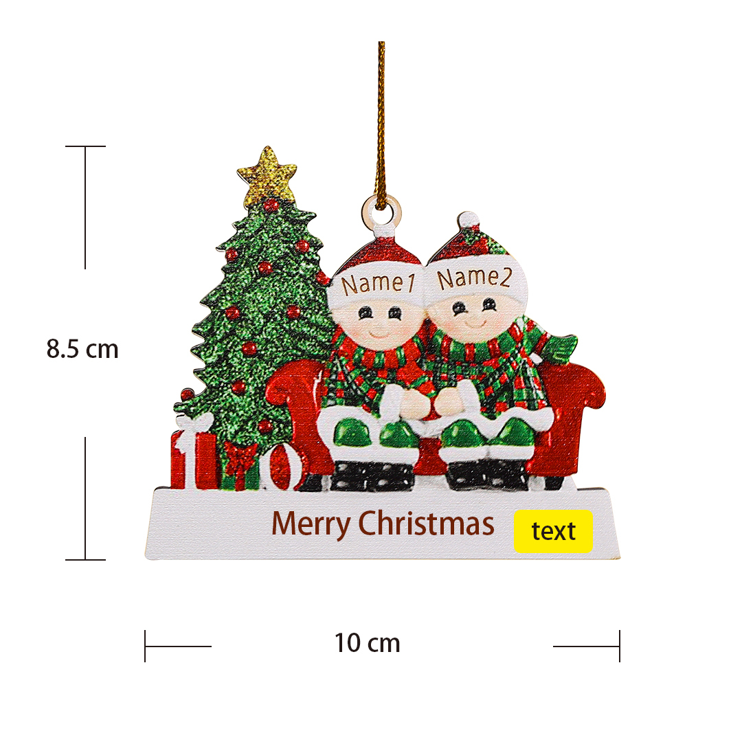 2 Names - Personalised Wooden Christmas Ornaments Customised Text & Name Xmas Decor Gifts for Family-Jessemade AU