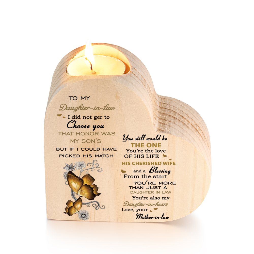 To My Daughter-in-law-Wooden Heart Candle Holder Butterfly Candlesticks "You still would be the one"-Jessemade AU