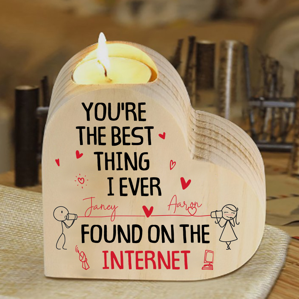 Line Art Couple Candle Holder Custom 2 Names Wooden Candlesticks Valentine's Day Gifts - You're The Best Thing I Ever Found On The Internet-Jessemade AU