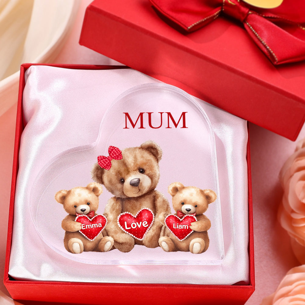 2 Names - Personalised Acrylic Heart Keepsake Custom Texts Teddy Bear Ornaments Gifts for Grandma/Mother-Jessemade AU