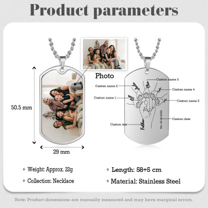 Custom Fist Bump Family Necklace with 5 Kids' Names Personalised Photo Dog Tag Necklace Father's Day Gifts-Jessemade AU