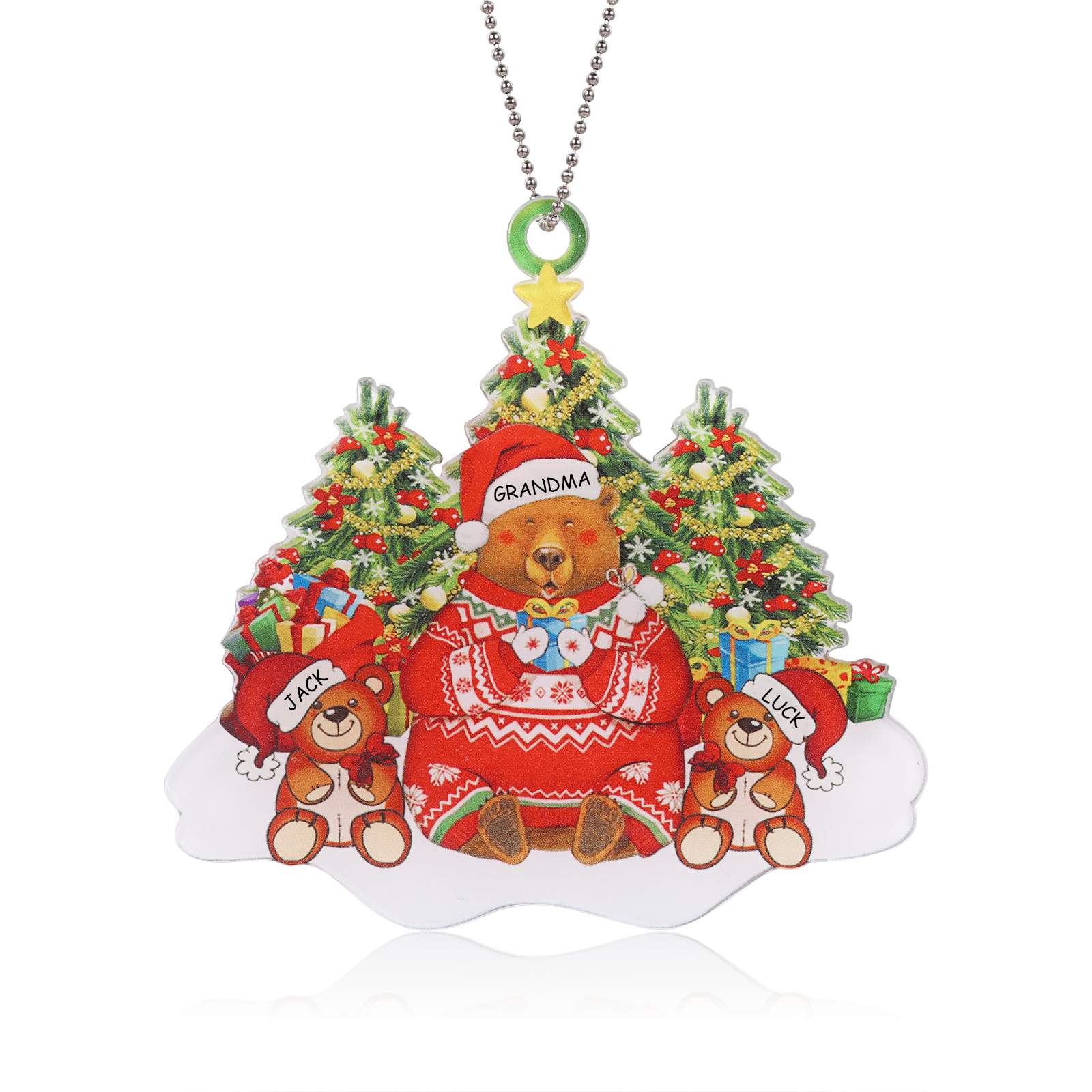 3 Names - Personalised Acrylic Christmas Bear Ornaments Customised Text & Name Xmas Pendant Gifts for Family-Jessemade AU
