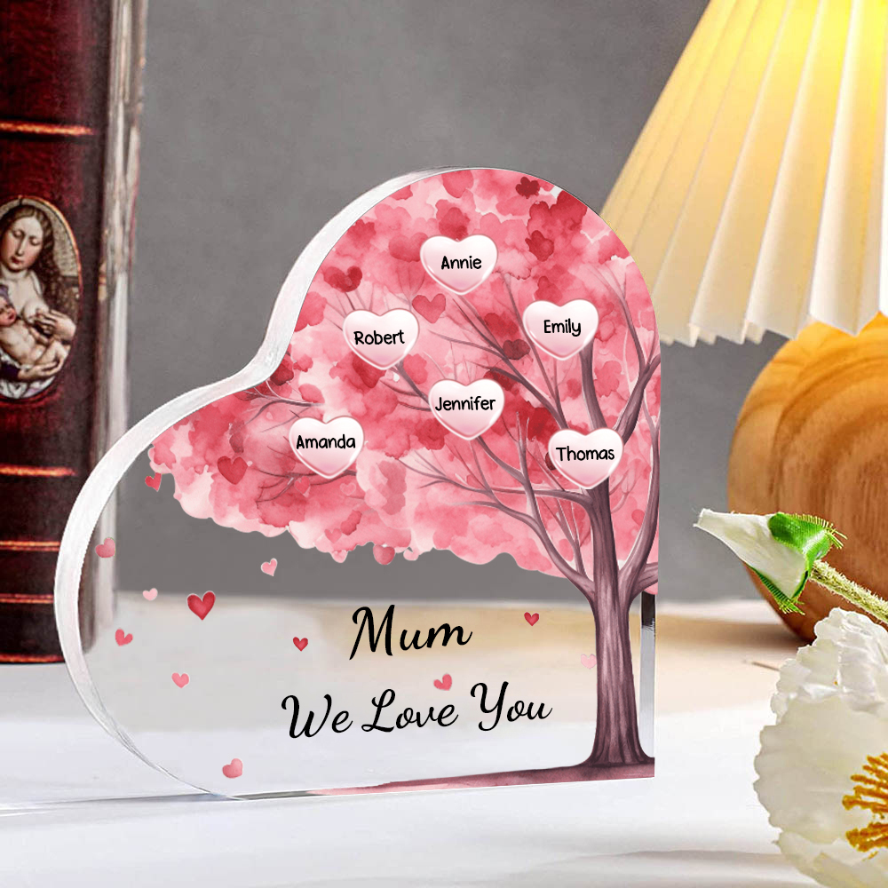 6 Names - Personalised Acrylic Heart Keepsake Custom Text Pink Tree Ornaments Gifts for Grandma/Mother-Jessemade AU