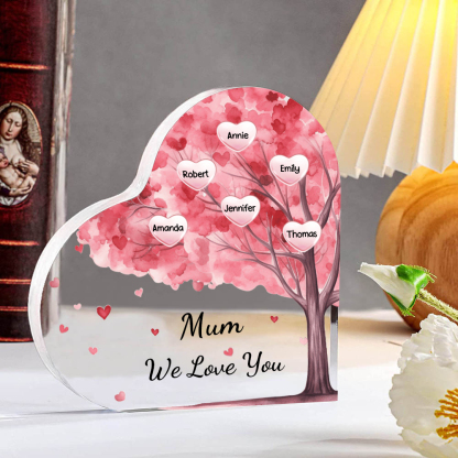 6 Names - Personalised Acrylic Heart Keepsake Custom Text Pink Tree Ornaments Gifts for Grandma/Mother-Jessemade AU