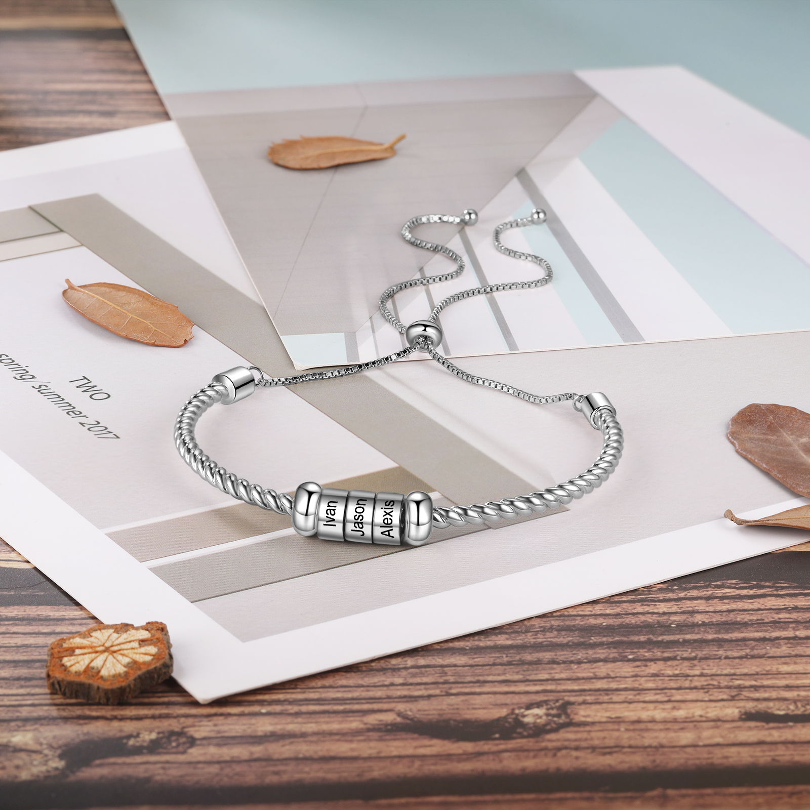 Personalised 3 Names Women's Bracelet With Beads-Jessemade AU