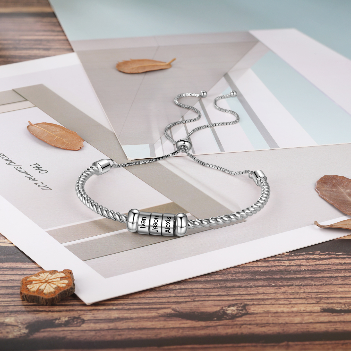 Personalised 3 Names Women's Bracelet With Beads-Jessemade AU