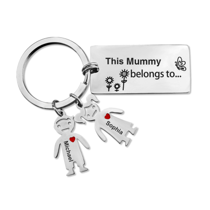 Personalised Family Keychain with 2 Kid Charms Engrave Names-Jessemade AU