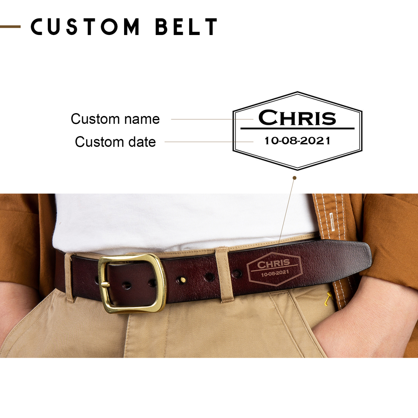 Personalised Genuine Leather Belt Engraved Names Men's Belt for Him-Jessemade AU