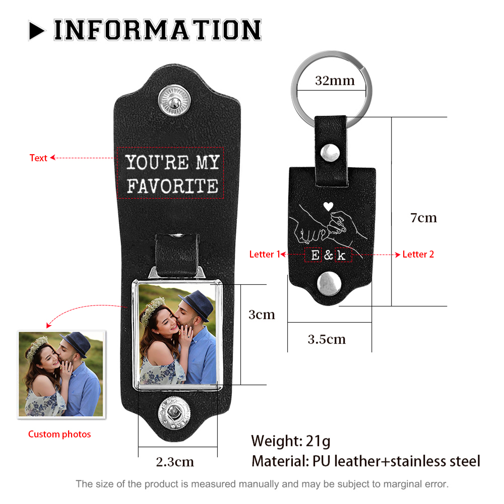 Pinky Swear Personalised Photo Keychain Customised Text & 2 Letters Leather Keyring Valentine's Day Gifts for Couples-Jessemade AU