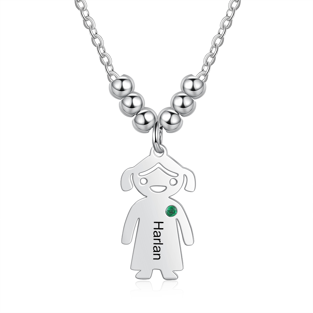 Personalised Kids Charm Necklace With 1 Birthstone Engraved Names Gift For Mother-Jessemade AU