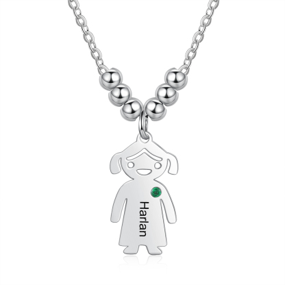 Personalised Kids Charm Necklace With 1 Birthstone Engraved Names Gift For Mother-Jessemade AU