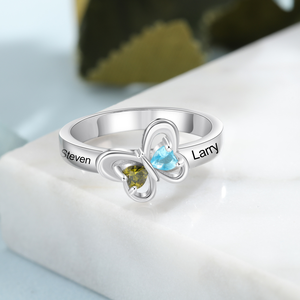 Personalised Mothers Ring with 2 Birthstones Engraved 2 Names Ring Gifts for Her-Jessemade AU