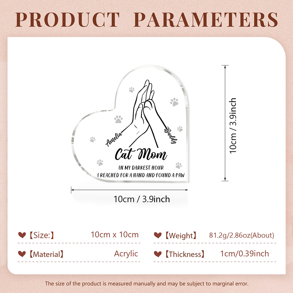 Personalised Acrylic Heart Keepsake Custom 2 Names & Text Dog/Cat Paw Ornaments Gifts for Mother/Father/Pet Lovers-Jessemade AU