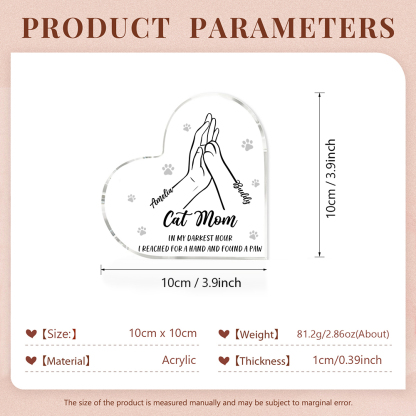 Personalised Acrylic Heart Keepsake Custom 2 Names & Text Dog/Cat Paw Ornaments Gifts for Mother/Father/Pet Lovers-Jessemade AU