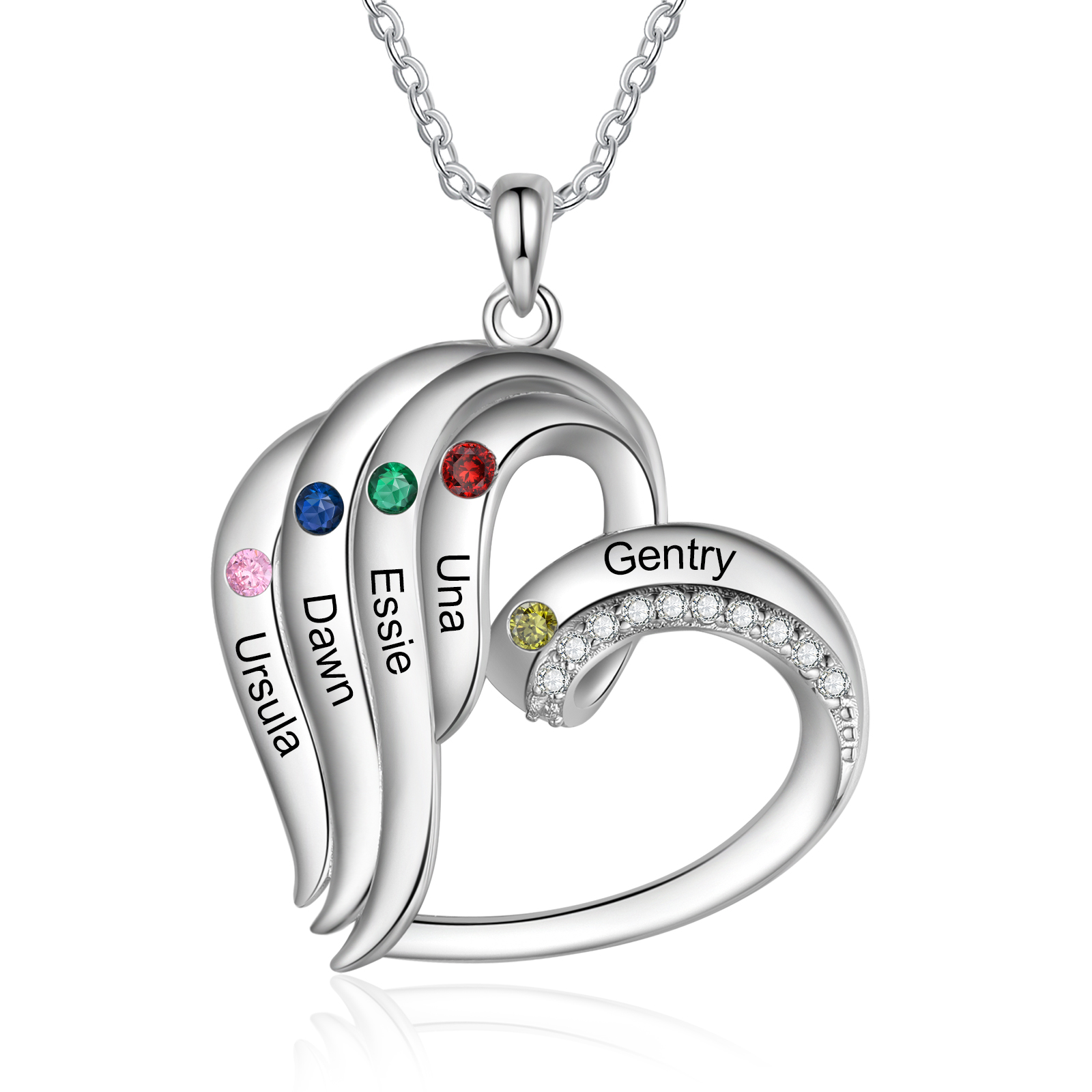 Personalised Heart Pendant Necklace Custom 5 Birthstones Engraved 5 Names Necklace Gift for Her-Jessemade AU