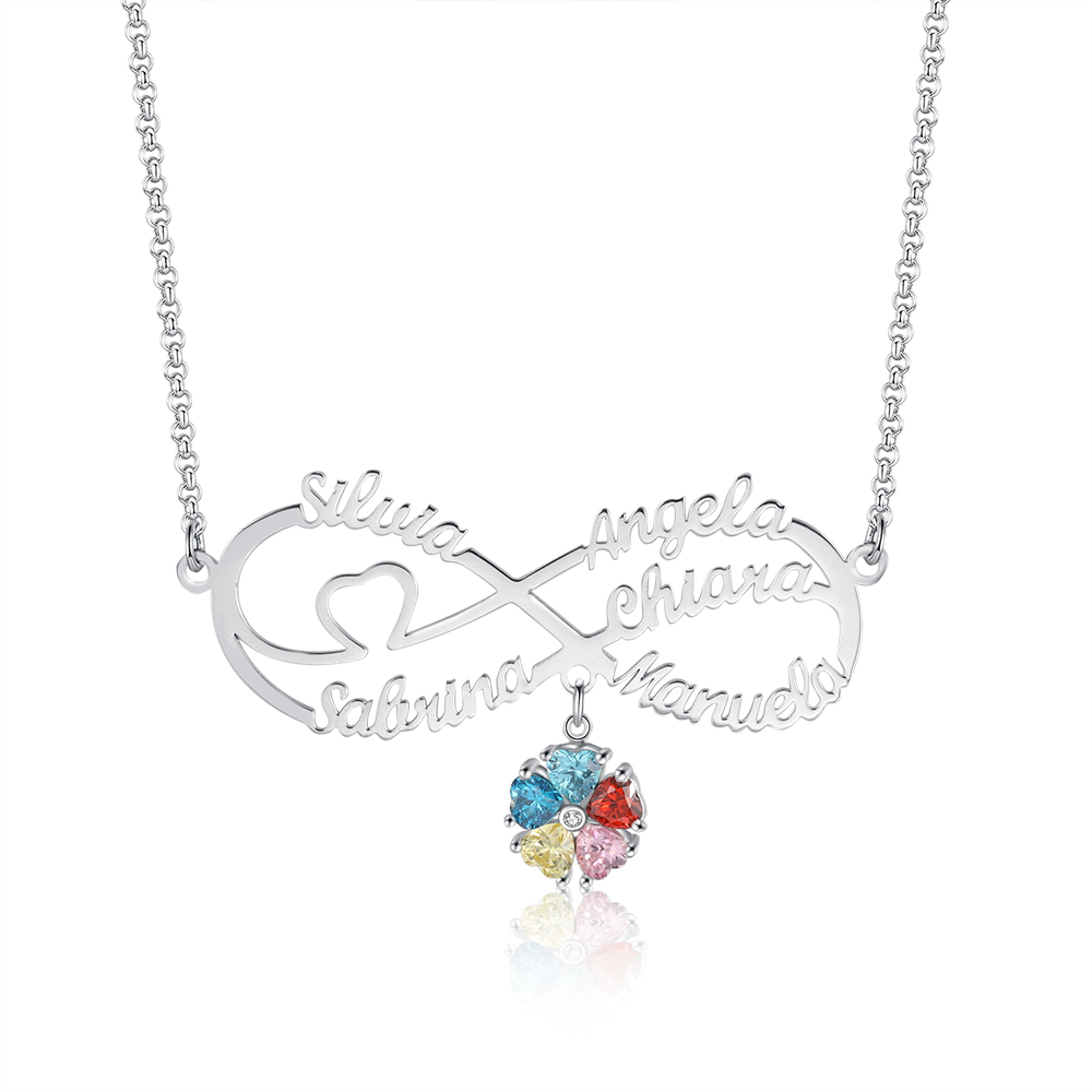 Personalised Infinity Necklace With 5 Birthstones Engraved Names Necklace Gift For Women-Jessemade AU