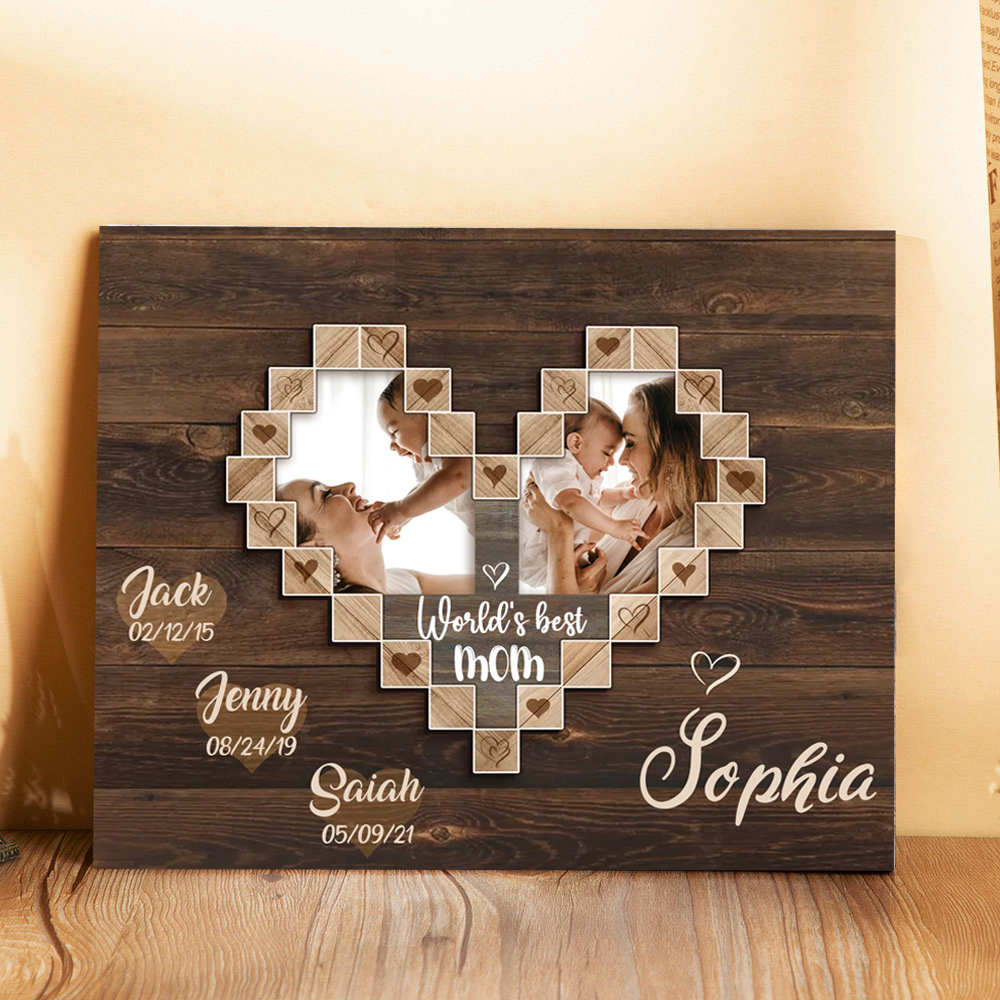 Mother Picture Board Personalised Photo Keepsake With 3 Kids Names Wood Signs Photo Frame Gifts For Mom-Jessemade AU