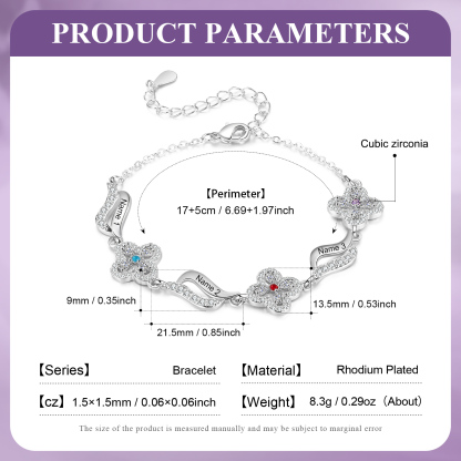 Personalised 3 Birthstones Engraved 3 Names Bracelet Women's Bracelets Birthday Gift for Her-Jessemade AU