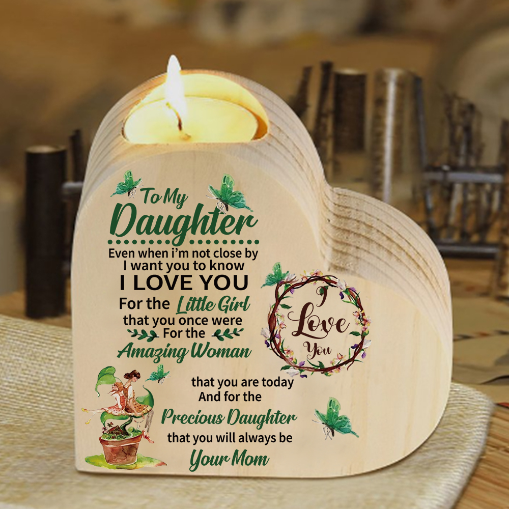 To My Daughter Wooden Heart Candle Holder "I love you" Gifts For Daughter-Jessemade AU