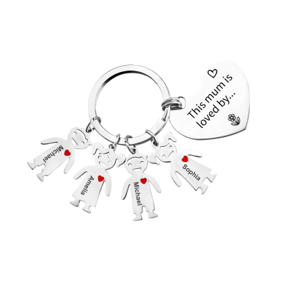 To Mum - 4 Names Personalised Keychain with Kid Charm Engraved Names Keychain Mother's Day Gift for Mum | JesseMade