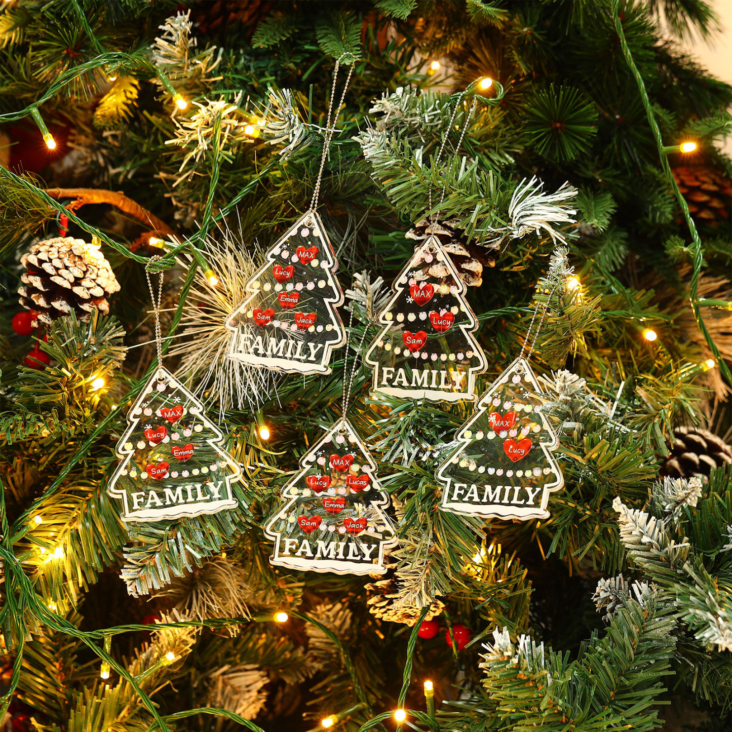 6 Names - Personalised Acrylic Christmas Ornaments Customised Text & Name Xmas Pendant Gifts for Family Friends-Jessemade AU