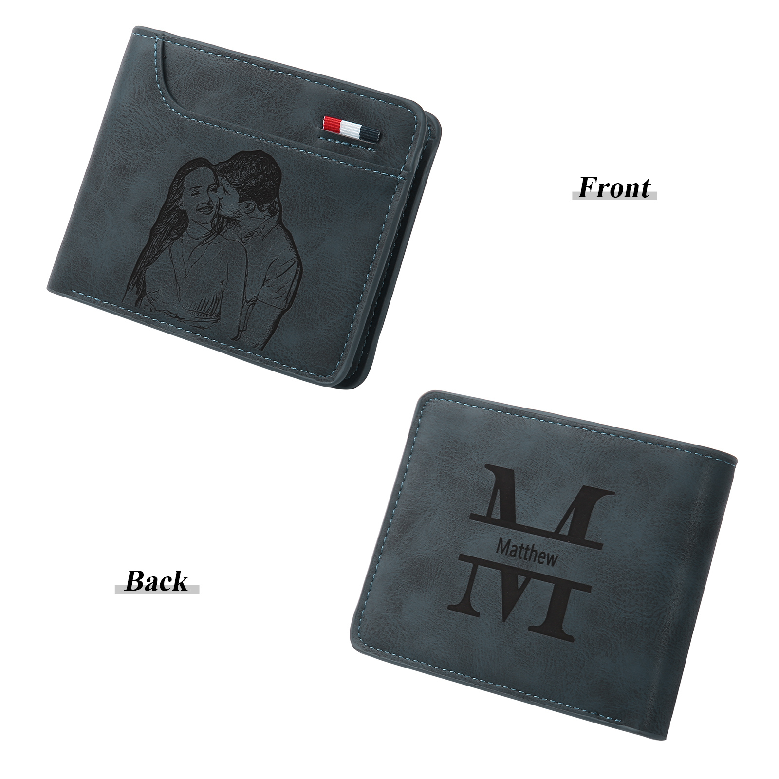 Personalised Monogram Leather Wallet Custom Photo & Name & Letter Wallet Father's Day Gift for Men-Jessemade AU