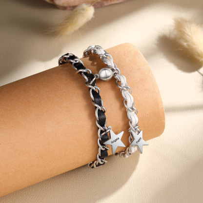 Personalised 2 Names Couple Bracelet Set Adjustable Bracelet Star Gift for Couples-Jessemade AU