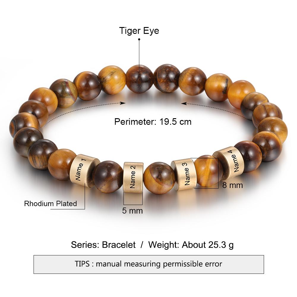 Personalised 4 names Brown Tiger Eye Men's Bracelet Gift For Him-Jessemade AU