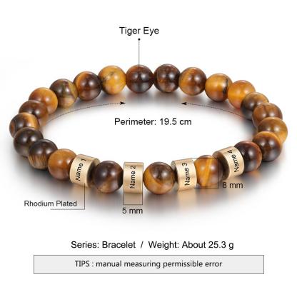 Personalised 4 names Brown Tiger Eye Men's Bracelet Gift For Him-Jessemade AU