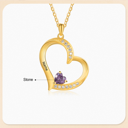 1 Name - Personalised Heart Pendant Necklace Customised Names & Birthstones Necklace Birthday Gift for Her-Jessemade AU