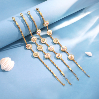 Personalised Women's Bracelet Customised 2-5 Names & Birthstones Bracelet Ocean Element Gift for Her-Jessemade AU