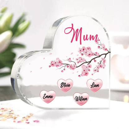 4 Names - Personalised Acrylic Heart Keepsake Custom Text Peach Blossom Ornaments Gifts for Grandma/Mother-Jessemade AU