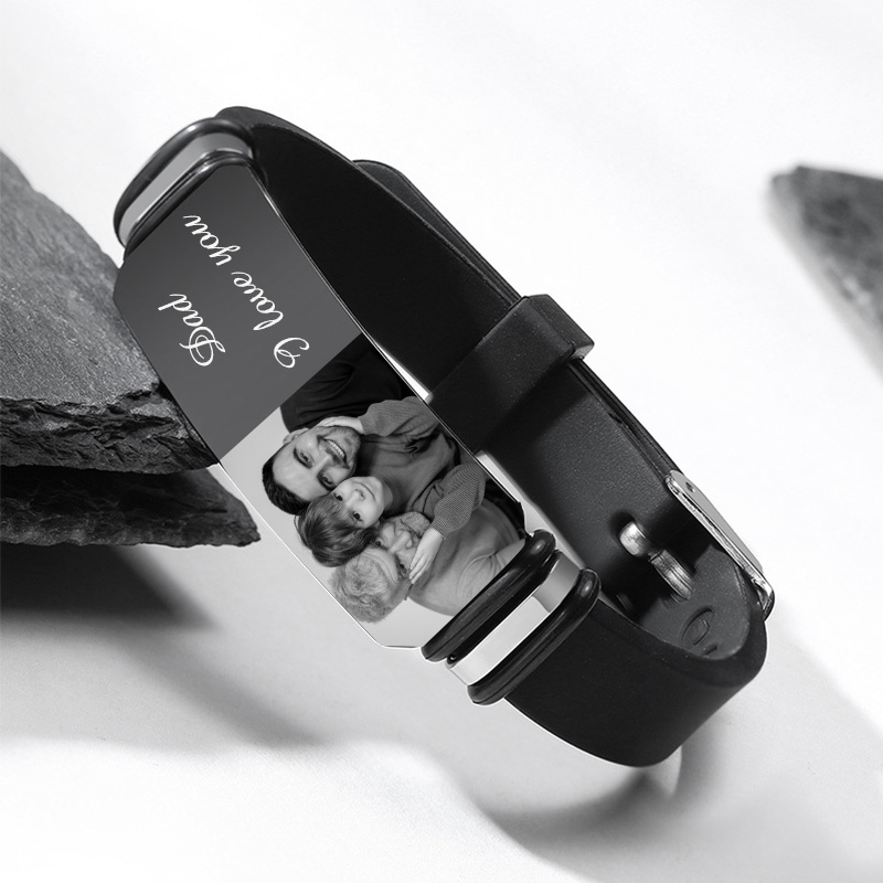 Personalised Photo Bracelet Custom ID Bar Men's Bracelet Bangle Gifts For Him-Jessemade AU