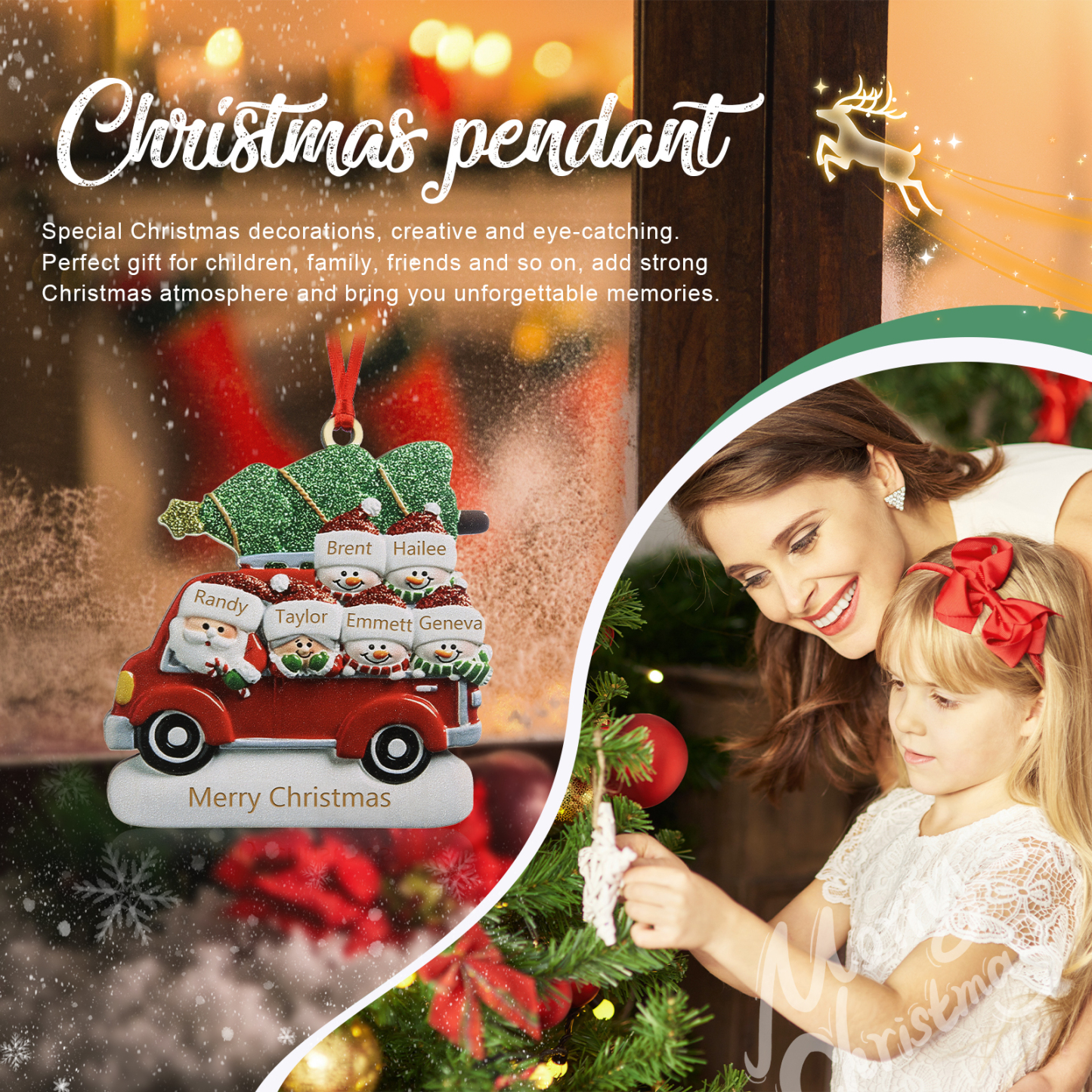 6 Names - Personalised Christmas Snowman Ornament Customised Names & Text Wooden Car Hanging Ornaments Christmas Gift for Family-Jessemade AU