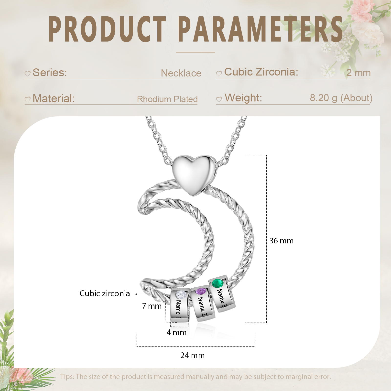 3 Names - Personalised Moon Pendant Necklace Custom Birthstones & Names Necklace Gift for Her-Jessemade AU