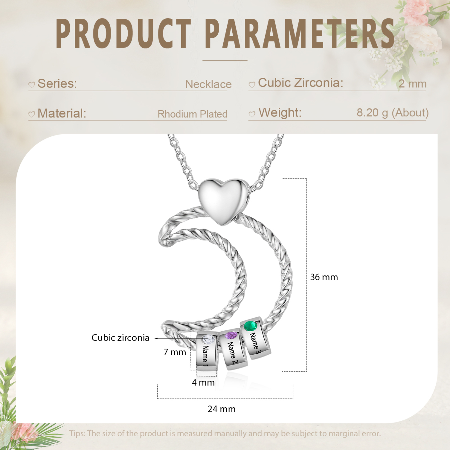 3 Names - Personalised Moon Pendant Necklace Custom Birthstones & Names Necklace Gift for Her-Jessemade AU