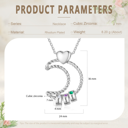 3 Names - Personalised Moon Pendant Necklace Custom Birthstones & Names Necklace Gift for Her-Jessemade AU
