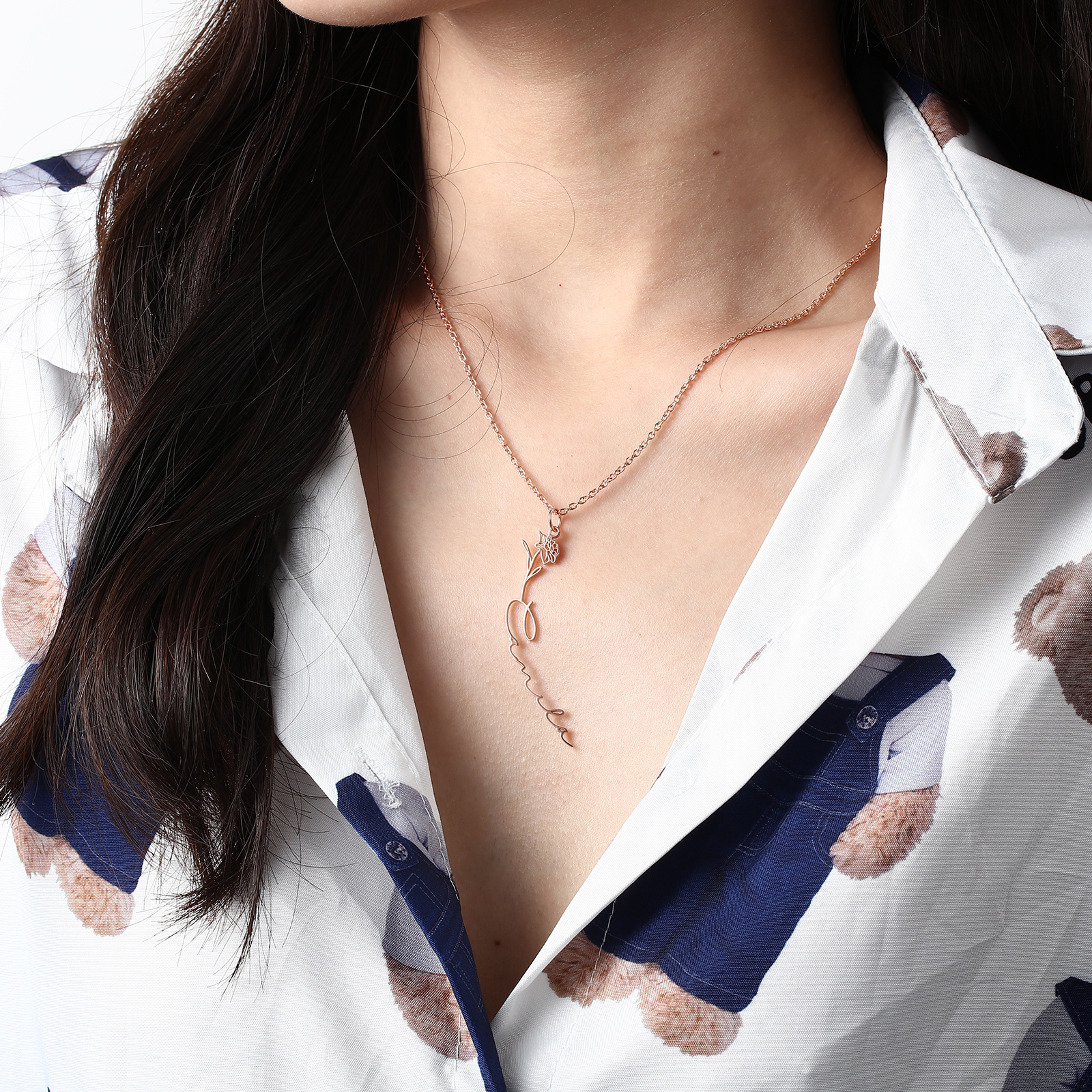 Personalised Birthflower Necklace Custom 1 Name Necklace Gift For Women-Jessemade AU