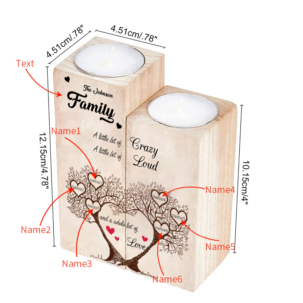 Family Name Wooden Heart Candle Holder Custom 6 Names Family Tree Candlesticks-Jessemade AU