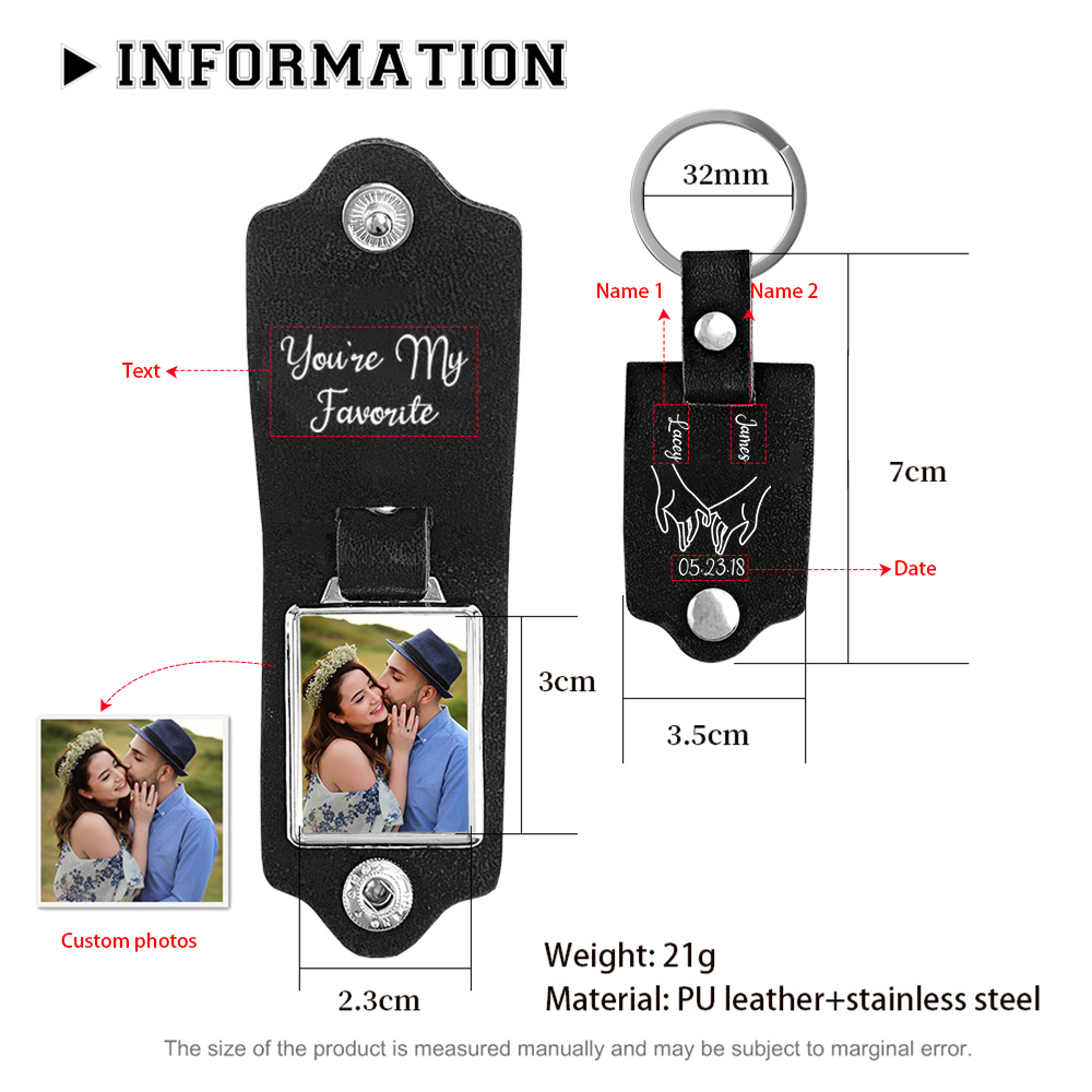 Pinky Swear Personalised Photo Keychain Customised Text & Date & 2 Names Leather Keyring Gifts for Couples/Friends-Jessemade AU
