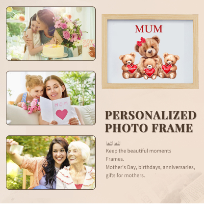 Personalised Frame Night Light Custom 1 Text  & 3 Names Teddy Bears Family Ornament Gifts for Mother/Grandma-Jessemade AU
