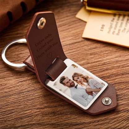 Personalised Photo Keychain Custom Text Leather Keyring Valentine's Day Gift