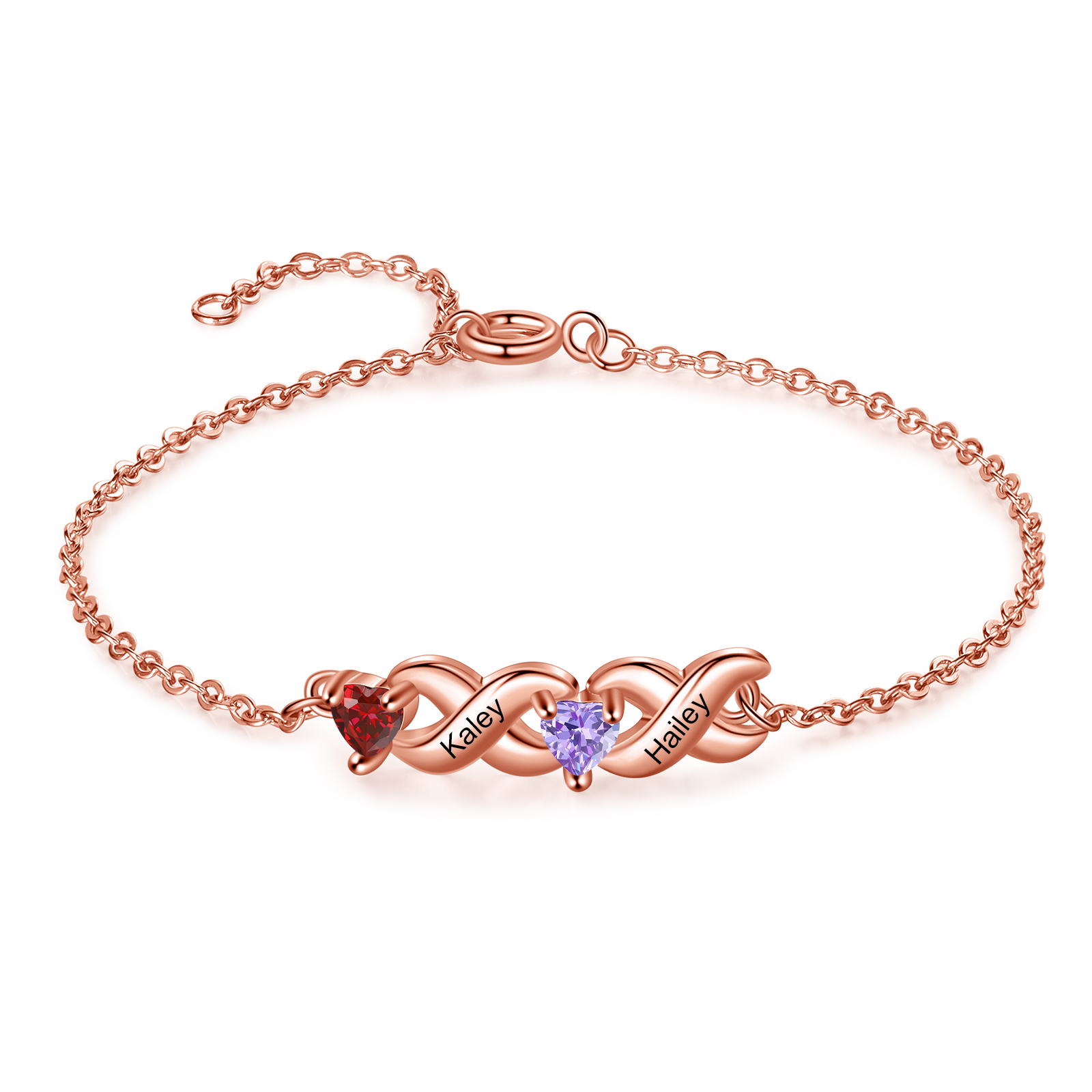 Family Custom Bracelet Heart Personalised with 2 Birthstones Gift Box Set-Jessemade AU