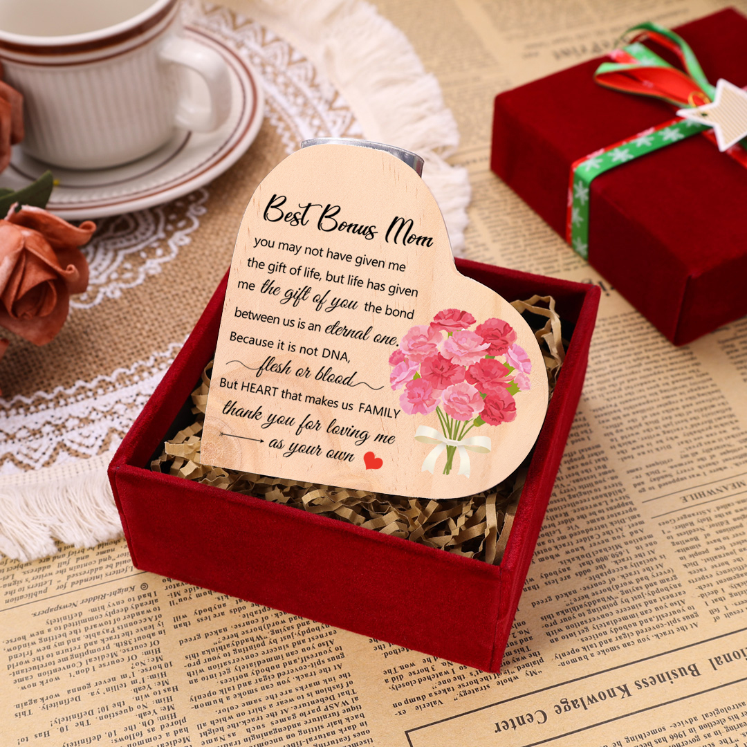 To My Mom Heart Candle Holder Wooden Candlestick Mothers Gifts-Thank you for loving me as your own-Jessemade AU