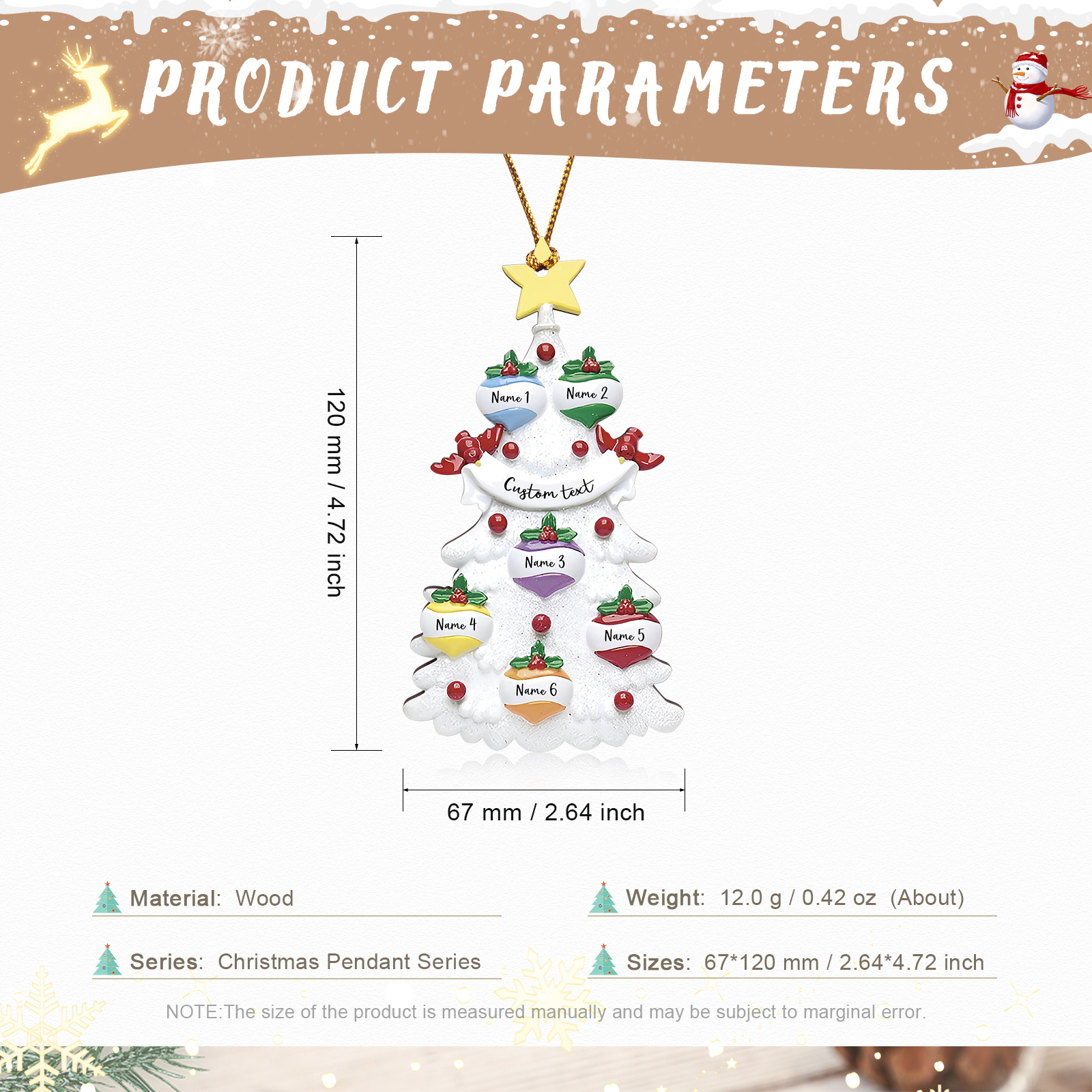6 Names - Personalised Christmas Tree Ornament Customised Name & Text Wooden Hanging Ornaments Christmas Gift for Family-Jessemade AU