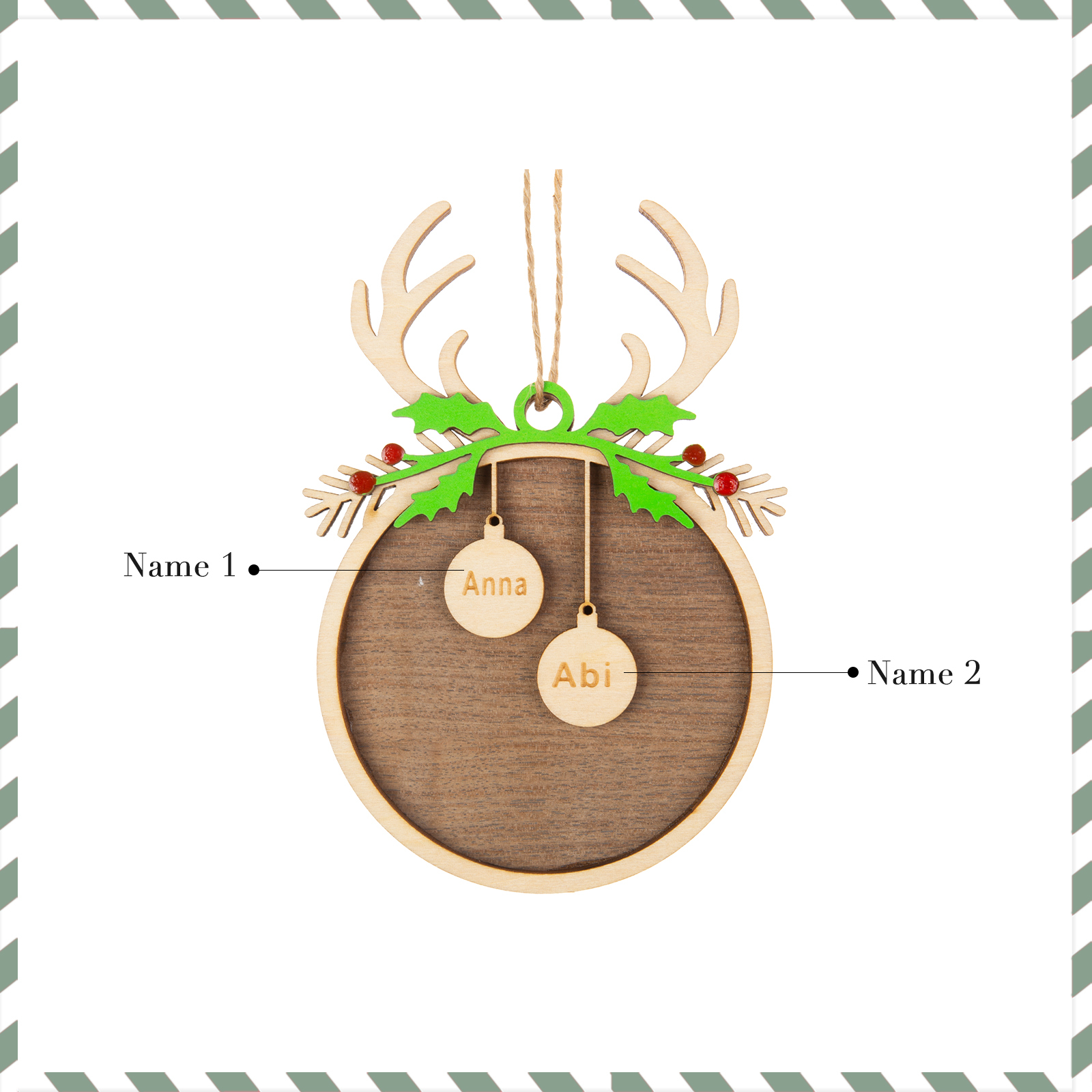 Personalised Christmas Family Ornament Custom 2 Names Reindeer Layered Wood Christmas Ornament-Jessemade AU